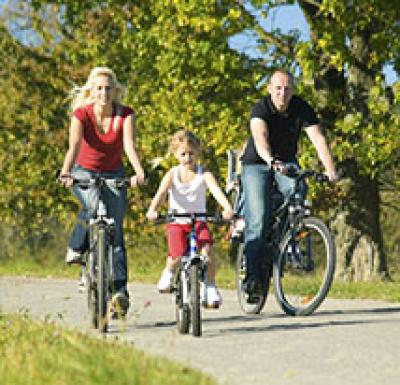 Family riding banks