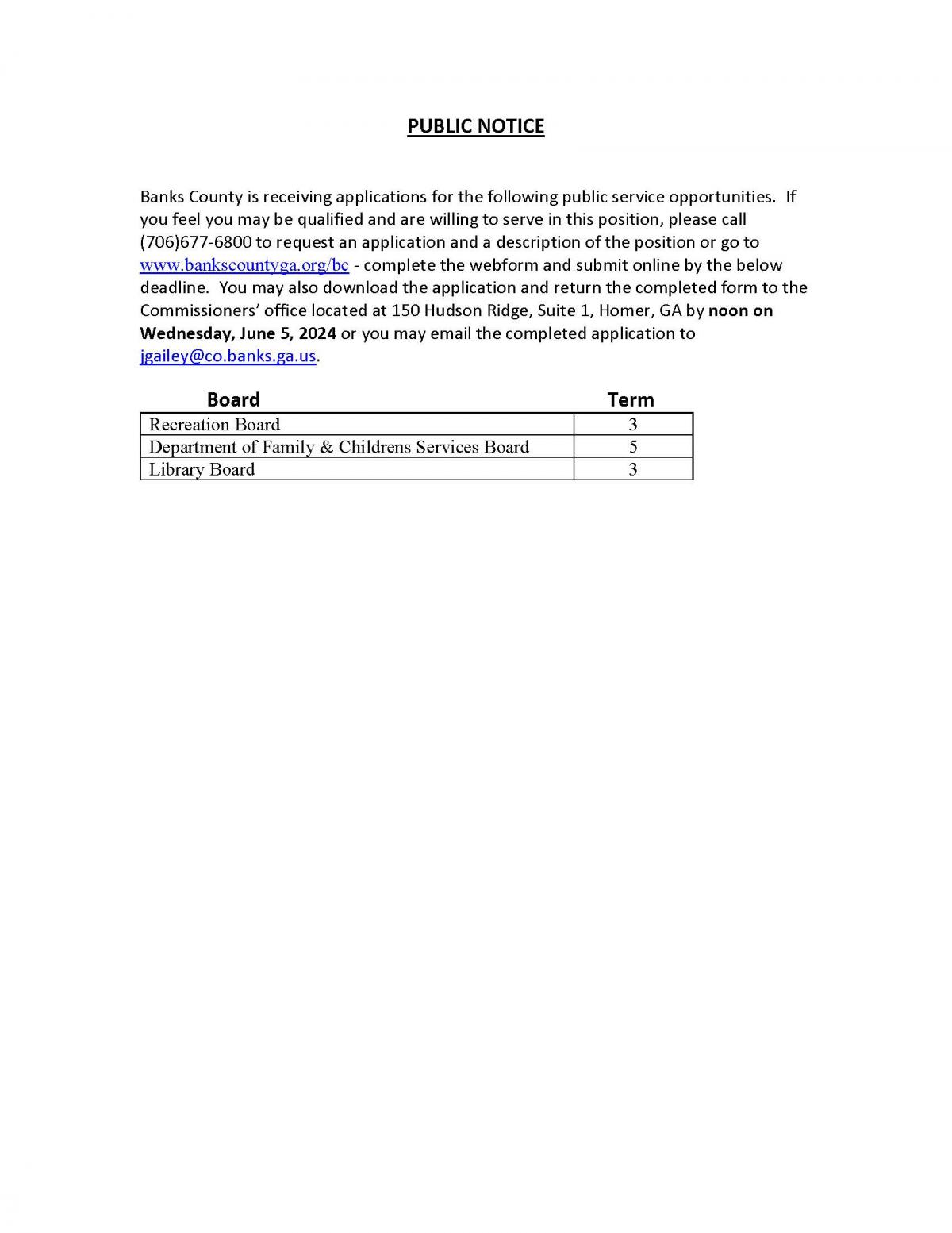 Board Vacancy ad