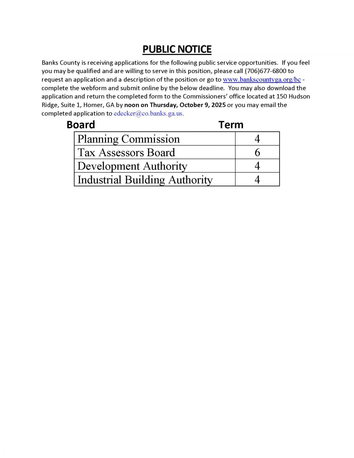 Public Notice - Board Vacancies